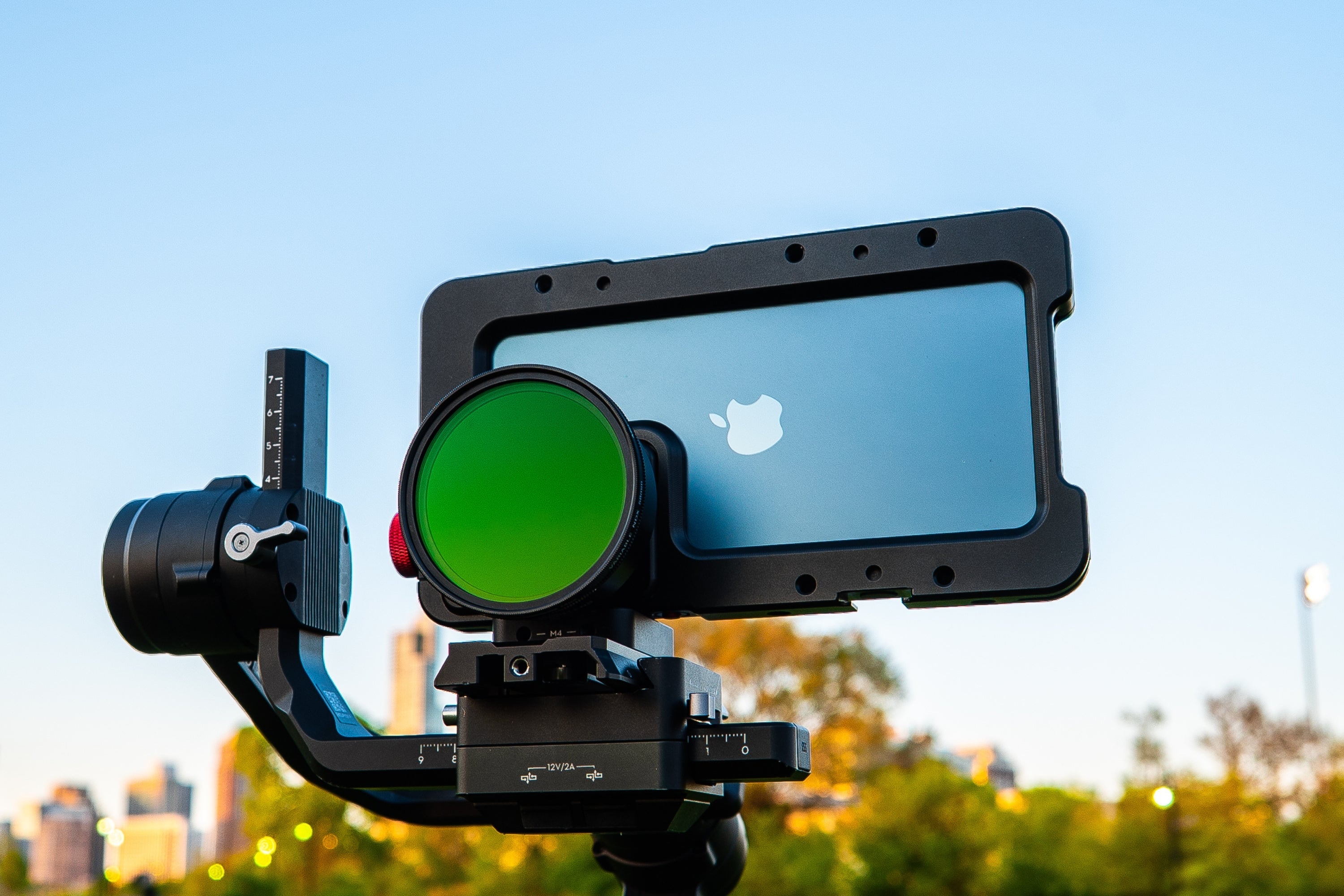iPhone inside of the Beastcage and with filter mounted on the gimbal