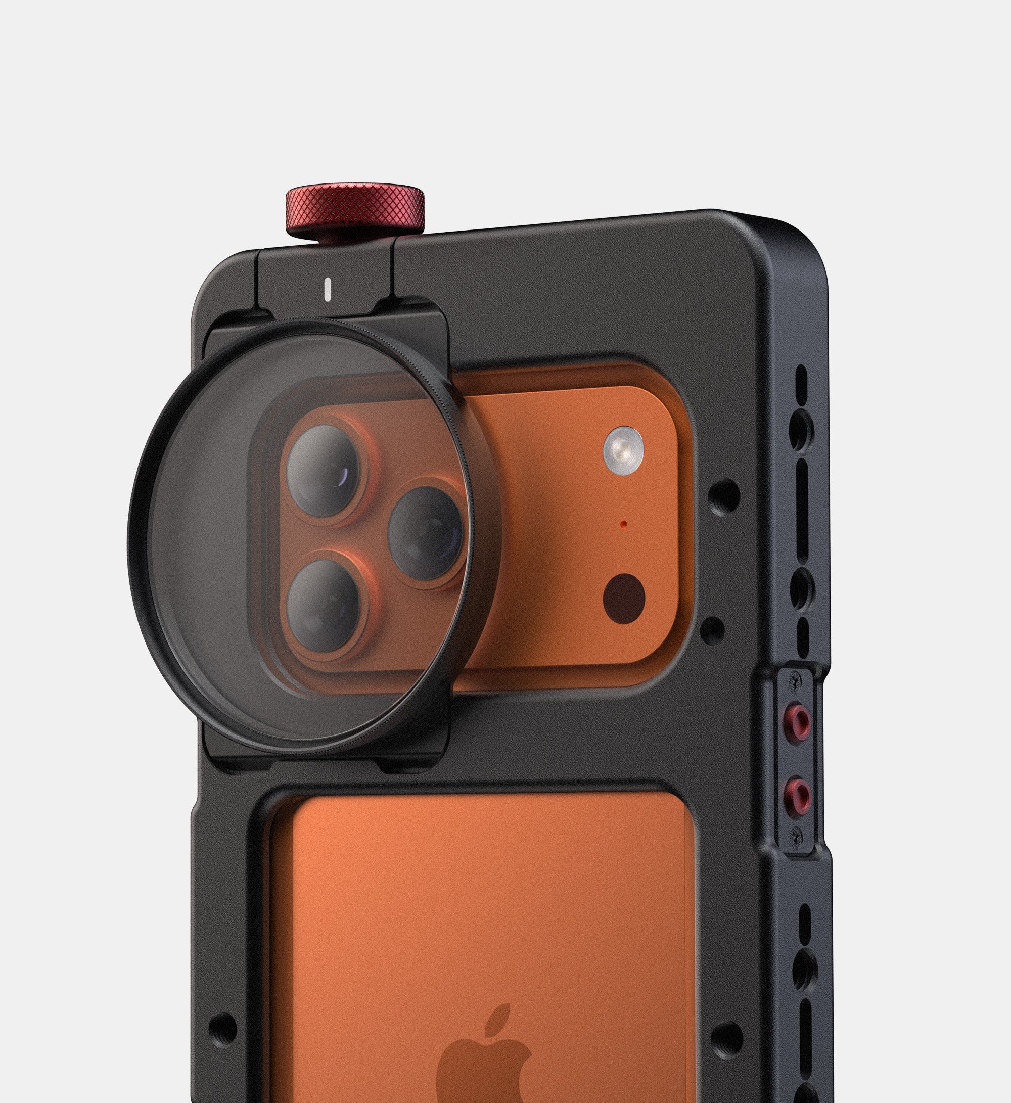 iPhone 17 Pro and Pro Max inside Beastgrip Beastcage with filter mount and filter attached, designed for high-end iPhone filmmaking accessories