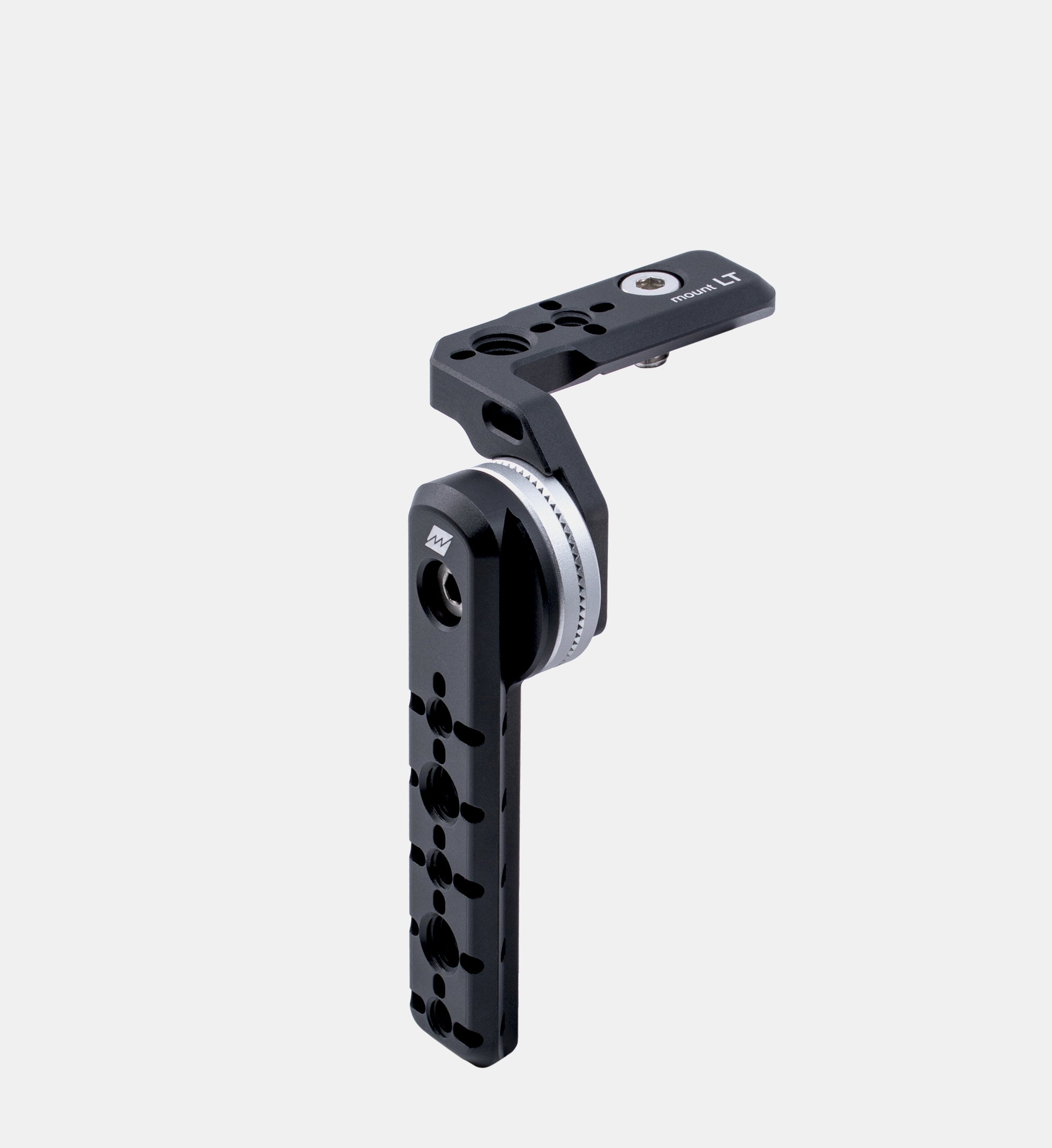 Studio shot of Beastgrip LT Mount — modular aluminum handle mount for Beastcage 16 Series and future Beastcage models, designed for iPhone filmmaking rigs.