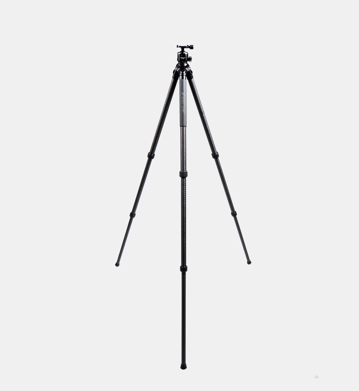 Beastgrip BT-200 carbon fiber tripod with all three telescopic legs fully extended, showcasing its adjustable height and stable design in a studio product shot.
