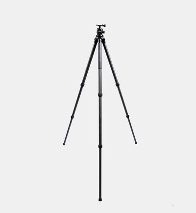 Beastgrip BT-200 carbon fiber tripod with all three telescopic legs fully extended, showcasing its adjustable height and stable design in a studio product shot.