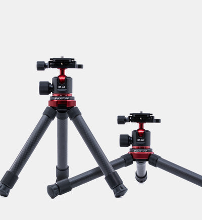 Two Beastgrip BT-60 tripods shown in standard and low-angle leg positions for flexible iPhone and Android filmmaking and photography setups