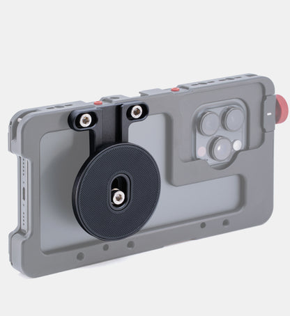 front view Studio shot of Beastgrip Magnetic Mount for MagSafe accessories with T-Bracket attached to Beastcage for iPhone